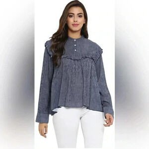 ❤️2/$30❤️[L]Saskia Women stripped  Empire Blouse with mandarin collar